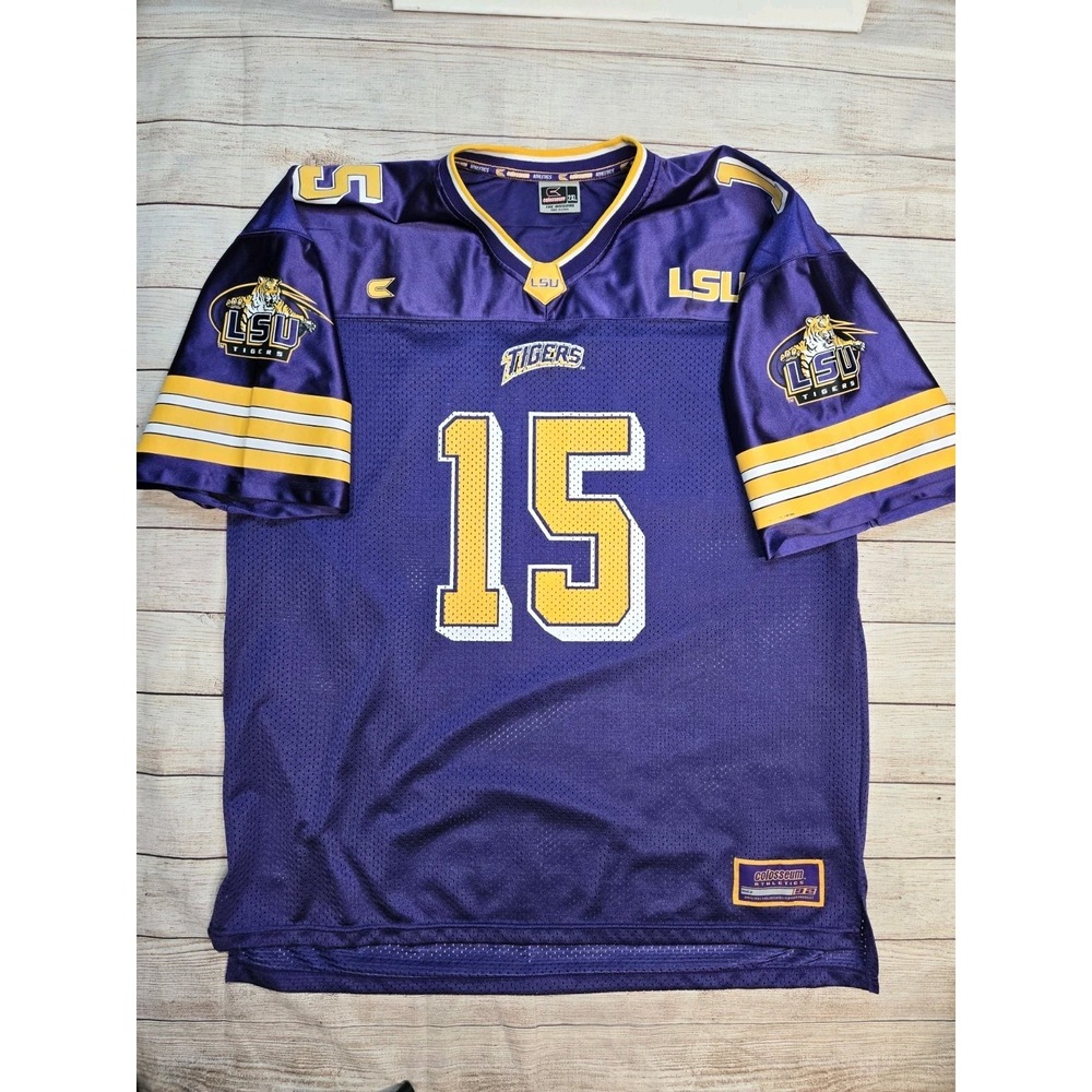 Vintage LSU Tigers Football Jersey Purple #15 Colosseum Athletics Men's Size 2XL